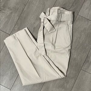 Ann Taylor NWOT Beige Straight Leg Pants with Tie Belt High Waist, Size 6